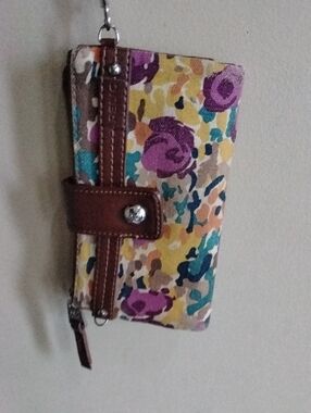 Relic Floral Wristlet Wallet in Purple, Yellow, Teal & Brown